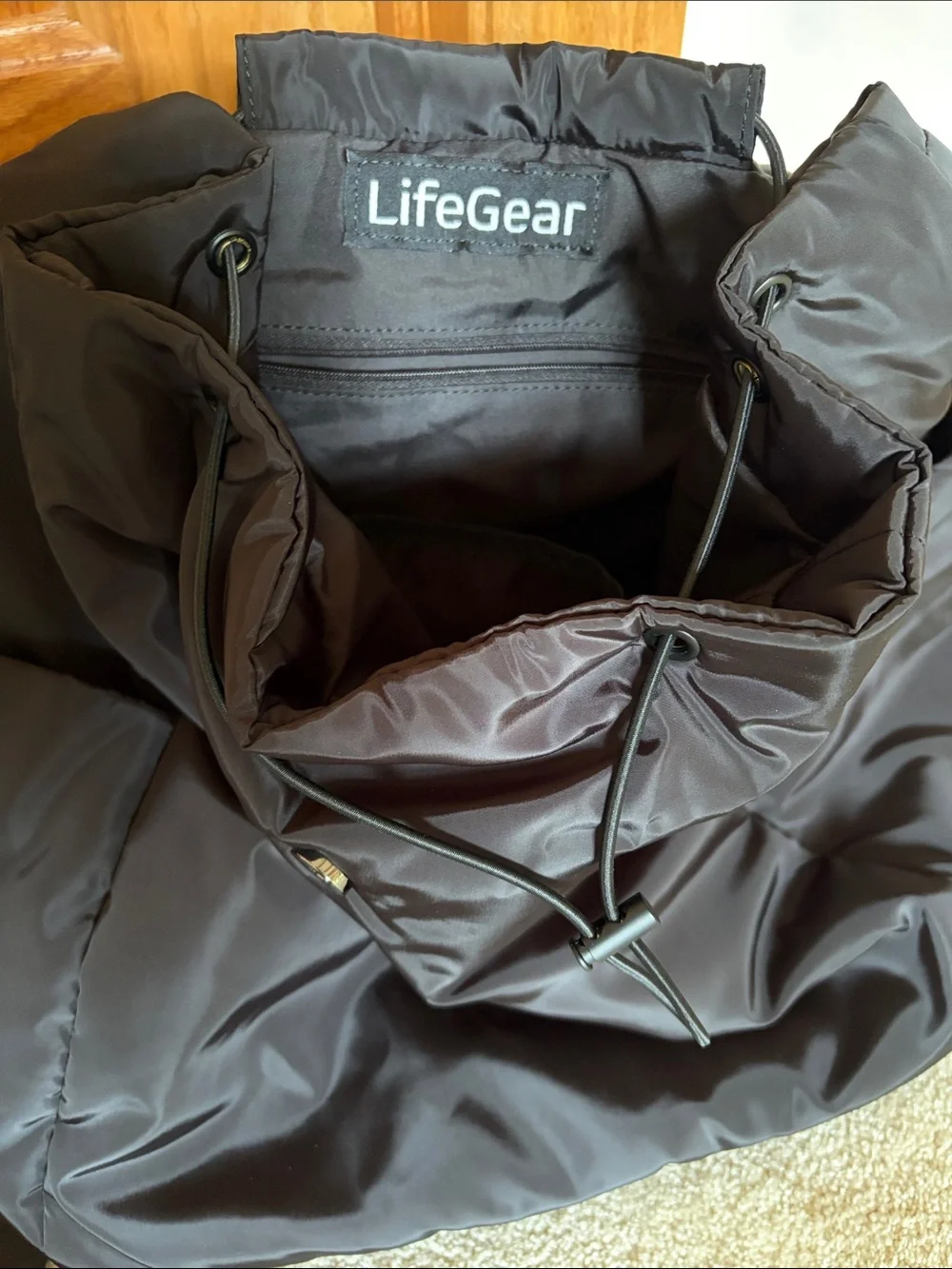 LifeGear Unisex Soft Black Nylon Backpack w Trolley Sleeve